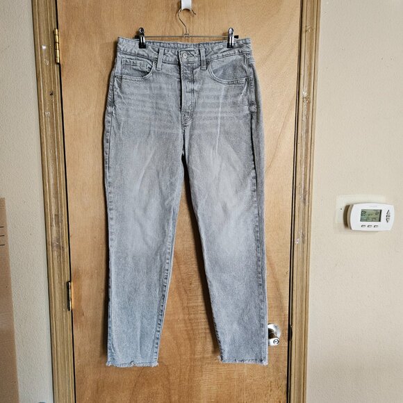 Old Navy Og Straight High Rise Jean 8 Gray Wash Buttonfly Raw Hem - Picture 1 of 7